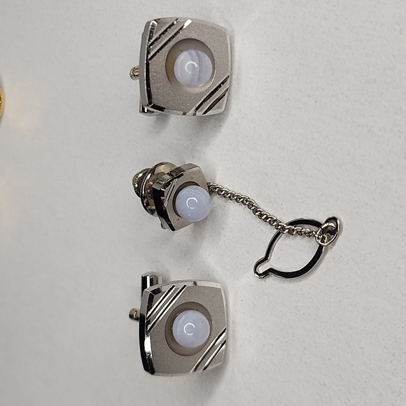 Jade white Quarts UNBRANDED CUFFLINKS SET JAPAN MADE - Picture 5 of 11